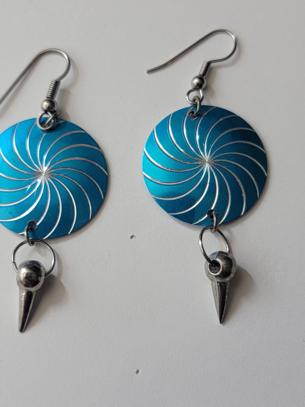 Blue Spiral Disc Drop Earrings - Unbranded